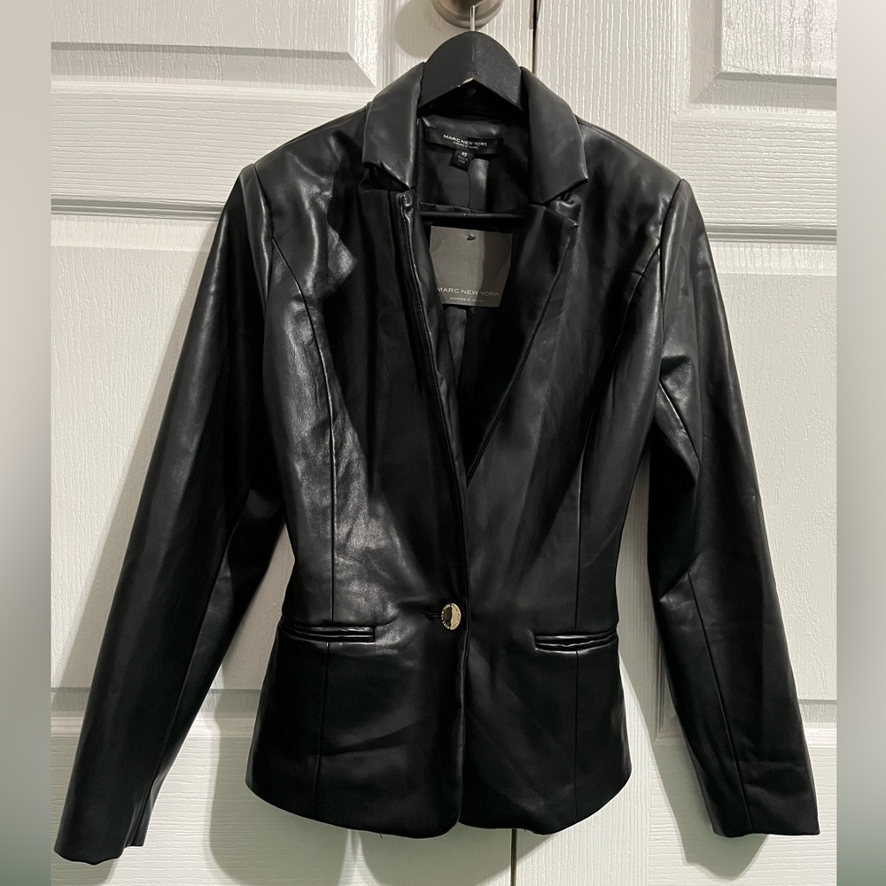 Andrew Marc NY Faux Leather Black Blazer Jacket NWT